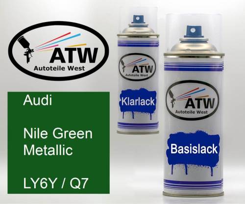 Audi, Nile Green Metallic, LY6Y / Q7: 400ml Sprühdose + 400ml Klarlack - Set, von ATW Autoteile West.